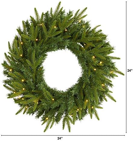 Nearly Natural 24 in Artificial Long Pine Wreath with 35 Clear LED Lights - Image 2