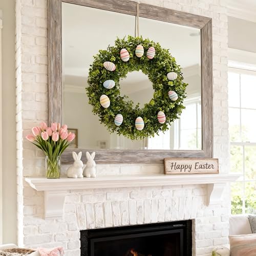 Hiptree 22 Inch Boxwood Wreath for Front Door,Greenery All Year Round - Image 5