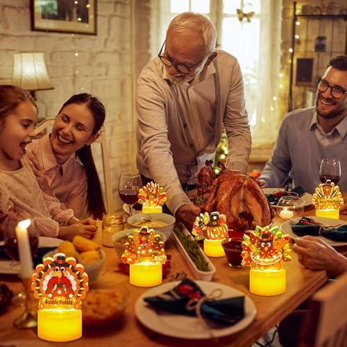 12 PCS Thanksgiving Table Decorations Turkey Tea Lights Candles, Battery Operated Thanksgiving LED Flameless Tealight Candles Thanksgiving Turkey Centerpieces Decorations for Home Indoor Kitchen Party - Image 6