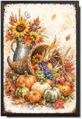 Decorative Tin Sign Watercolor Metal Tin Sign Autumn Cornucopia Pumpkins Fruit Sunflowers Harvest Wall Decor for Dining Room Kitchen Living Room 12×16 Inches with Metal Frame by Unknown
