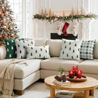 MIULEE Christmas Decorative Chenille Throw Pillow Covers, 12x20 Inch, White Dark Green Tree, Set of 2 Cute Trees with Plaid Patterns Pillows for Sofa Couch Bedroom Chair Xmas Home Decor - Image 4
