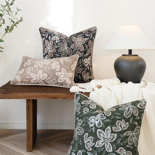 MATTINS Vintage Floral Patterned Throw Pillow Covers 24x24, Black, 2PC - Image 6