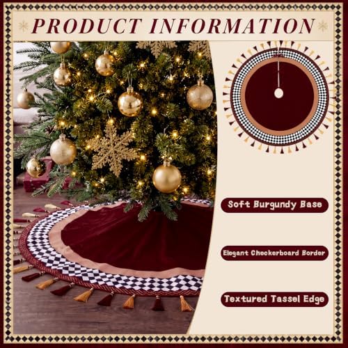 Blueweenly 48 Inch Christmas Tree Skirt with Gold and Red Tassel Velvet - Image 6