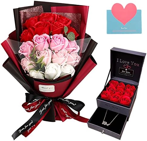 EIGHTOWN Roses Bouquet Artificial Flower - Preserved Red Rose Flowers with Love Necklace for Her - Unique Gifts Valentine's Day, Mother's Day, Thanksgiving, Birthday, Anniversary by EIGHTOWN