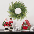 20” Green Faux Norfolk Pine Christmas Winter Wreath – Mixed with Real Touch Fake Cypress, Cedar & Spruce, Xmas Wreaths for Front Door Porch Mantel & Fireplace - Image 3