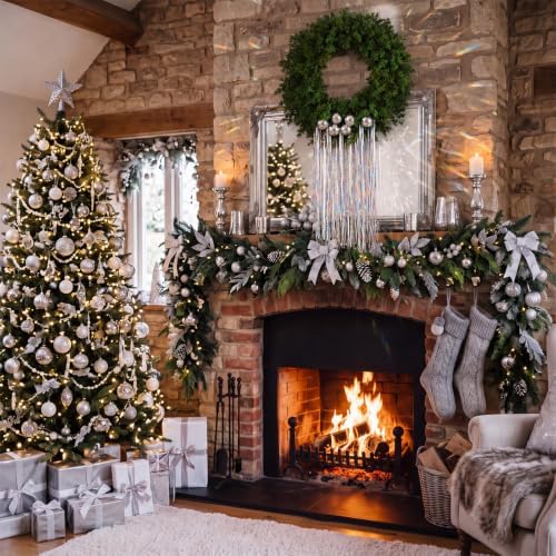Norme 24 Inch Christmas Pine Wreath for Front Door,Silver Balls - Image 5