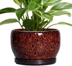 SQOWL Ceramic Plant Pots - 8 inch Planter with Drainage Hole and Tray, Round Ceramic Planter for Indoor Outdoor, Modern Decorative Flower Pot, Home Room House Decor, Plant Lovers Gifts, Red by SQOWL