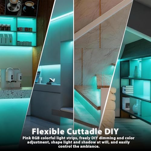 Teal 50 Foot Led Lights Strip Indoor Rope Lights Easy DIY Cuttable Strip Lights for Room Bathroom Living Room Kitchen Ceiling Wall Vanity Mirror Decor - Image 5