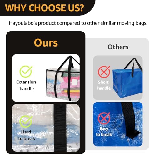 Moving Bags Heavy Duty Extra Large, Alternative for Moving Boxes & Moving Supplies,Clear Storage Bins with Lids, Plastic Packing Tote, Storage Bags for Clothes with Handles & Zippers(Clear, 8 Pack) - Image 5