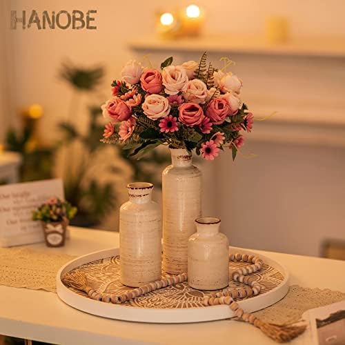 Hanobe Large Round Decorative Tray Coffee Table Decor, White - Image 3