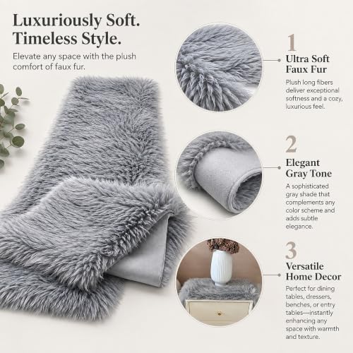 Faux Fur Table Runner Fluffy Plush Sherpa Table Runner for Christmas Winter Wedding Dining Table Holiday Decor Soft Snow Fur Runner (Grey, 11.8 x 59.0 Inch) - Image 6