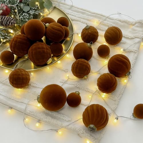 XmasExp 36PCS Velvet Christmas Ornaments Set Mixed Flocked Balls Ornaments Shatterproof Christmas Tree Decorations for Holiday,Party,Home(Brown) - Image 4