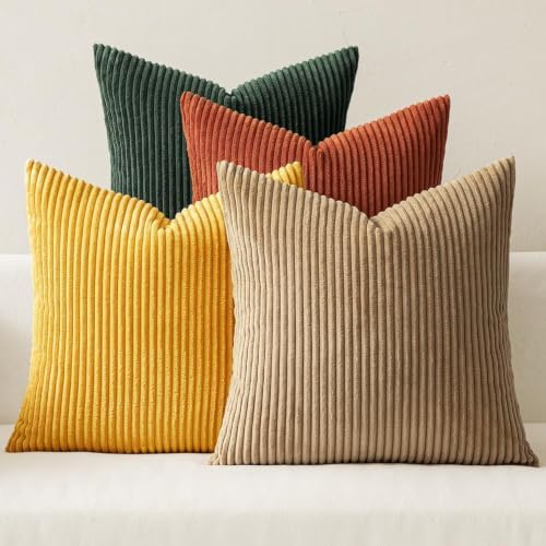 MIULEE Fall Corduroy Decorative Throw Pillow Covers Green-Rust 20x20 by MIULEE