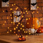24Inch Halloween Lighted Willow Tree Bonsai Light 80 Orange LED Lights Table Top Lamp Artificial Tree Desk Decor with 4 Spiders Adapter Plug in/Battery Powered for Christmas Nativity Decoration by SPIRITSTARCHRISTMASCENTER