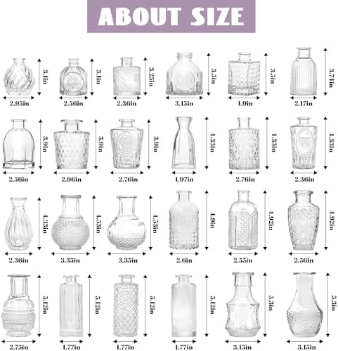Bud Vases - in Bulk 24,Vintage Small Glass Bud Vases for Flowers, Clear Crystal Mini Glasses in Bulk, Small Flower Design for Centerpieces Wedding Decorations Home Flower Party Decor - Image 2