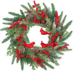 LOKEISNA Christmas Wreaths for Front Door - 22" Christmas Wreath with Cardinal, Handmade Door Wreath for Window, Xmas Winter Gift Home Décor by LOKEISNA