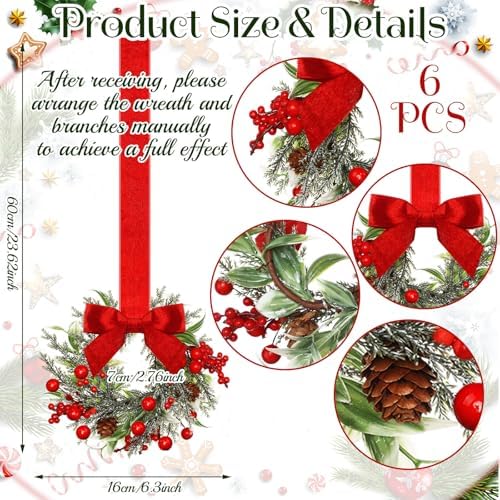 Dingion 6 Pcs 6" Christmas Mini Cabinet Wreaths for Kitchen with Ribbon - Image 2