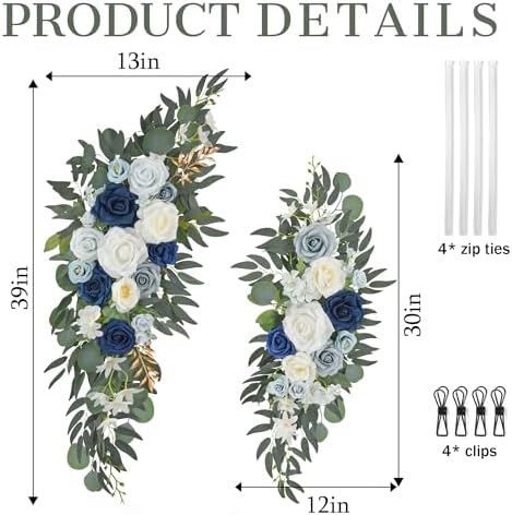 Ting's time Wedding Arch Flowers Pack of 2 Artificial Silk Large Flower Swag Welcome Sign Floral Swag Reception Backdrop Floral Decor for Fall Wedding Party Ceremony (Dusty Blue & White) - Image 2