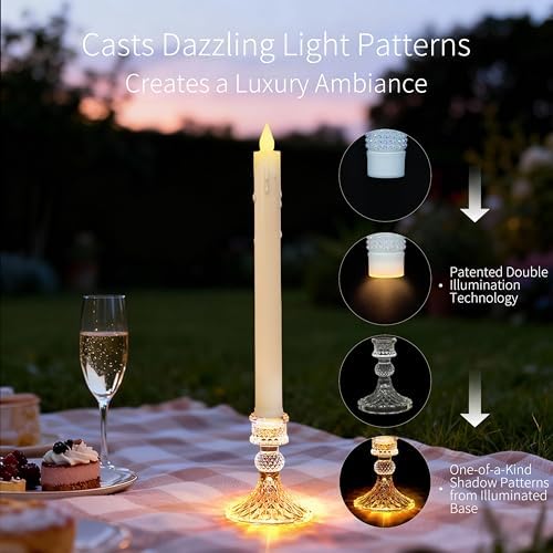 Flameless Taper Candles with Illuminated Glass Candle Holder, Remote Timer 2AA Battery Operated 500+ Hours for Thanksgiving/Xmas Decor, Wedding Centerpiece, Ivory, 2 Pack - Image 2