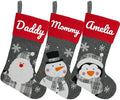Set of 3, 18" Dia Personalized Gray Christmas Stockings with Embroidery Names, with Holders,Quality Thick Fleece Material Stockings for Family Décor(Set of 3-D) by YourBestMemory