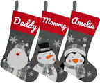 Set of 3, 18" Dia Personalized Gray Christmas Stockings with Embroidery Names, with Holders,Quality Thick Fleece Material Stockings for Family Décor(Set of 3-D) by YourBestMemory