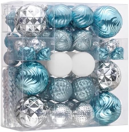 Valery Madelyn 100ct Christmas Tree Decorations Ball Ornament Set, Light Blue Silver Shatterproof Hanging Ornaments Bulk for Xmas Holiday Party Decor by ValeryMadelyn