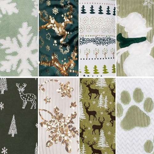 LUBOT Set of 8 Pack Christmas Stockings Applique Sequin Embroidery Craft Mix Plush Classic Rustic Large Family Xmas Stocking Set Fireplace Hanging Holiday Decor - Image 2