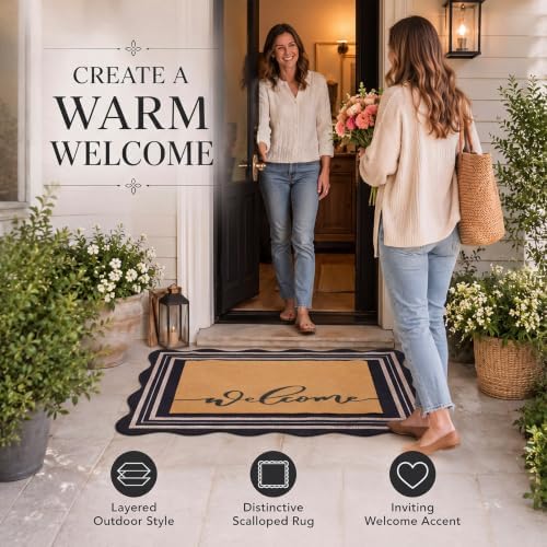 Thenshop 2 Pcs Layered Welcome Mat Set, Coir Scalloped Doormat, Welcome - Image 6