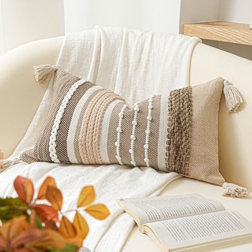 BlissBlush Decorative Lumbar Throw Pillow Cover 12x20 Boho Brown Accent Cushion for Couch Sofa Farmhouse Pillowcase for Bedroom Living Room Home Décor Cover ONLY by BlissBlush
