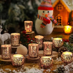 Funnymoom 12 Set Assorted Votive Candle Holders with LED Tea Light Decorative Mercury Glass Votive Tealight Holder Flameless Battery Operated Wedding Centerpieces Bridal Party Table Decoration (Gold) - Image 6