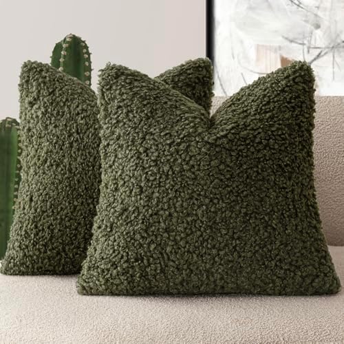 Foindtower Decorative Fuzzy Faux Fur Throw Pillow Covers 20x20 Olive Green by Foindtower