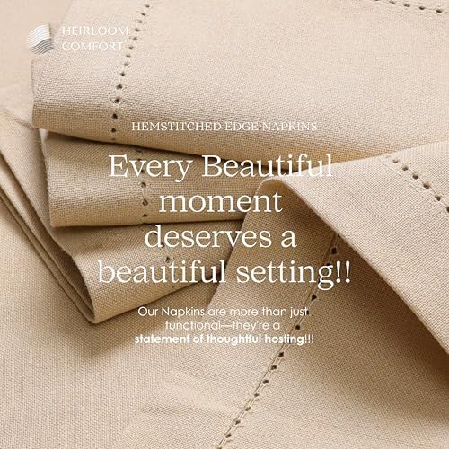 Beige Cloth Napkins 18"x18" - Set of 12 - Soft, Durable, Absorbent, Reusable, Washable - Hemstitch Mitered Edges - Perfect for Everyday Dining, Fall, Weddings, Baby Showers, Dinner - Image 6