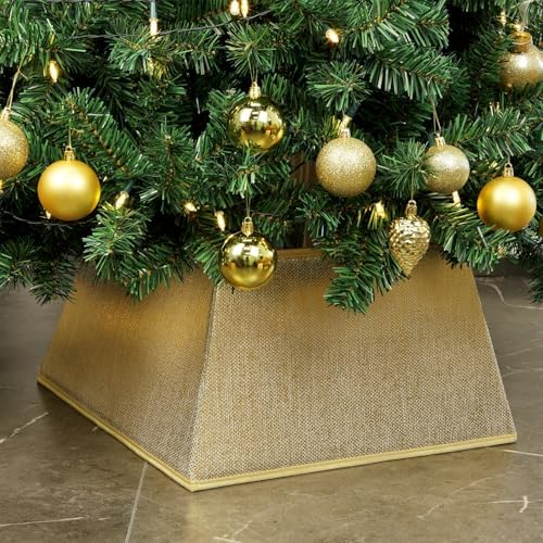 Blissun Fabric Christmas Tree Collar, Square Shiny Tree Ring, Willow Christmas Tree Skirt for Christmas Tree Decorations (Shiny Gold) - Image 4