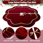Arrowbash Red 60 Inch Christmas Tree Skirt Velvet Scallop Ddge - Image 2