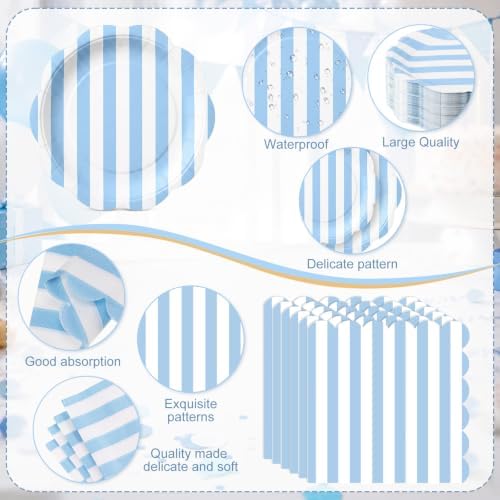 Funnymoom 434 Pcs Blue Striped Party Decorations Paper Plates Serves 48 - Image 2