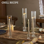 CHILL RECIPE Hurricane Glass Candle Holders-Set of 6 Tall Taper Candle Holder with 12” Tall Clear Cylinder Covers for Wedding Table Centerpiece Home Decor (Floral Base+Ribbed Chimney) - Image 3