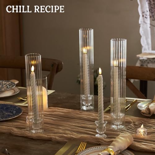 CHILL RECIPE Hurricane Glass Candle Holders-Set of 6 Tall Taper Candle Holder with 12” Tall Clear Cylinder Covers for Wedding Table Centerpiece Home Decor (Floral Base+Ribbed Chimney) - Image 3