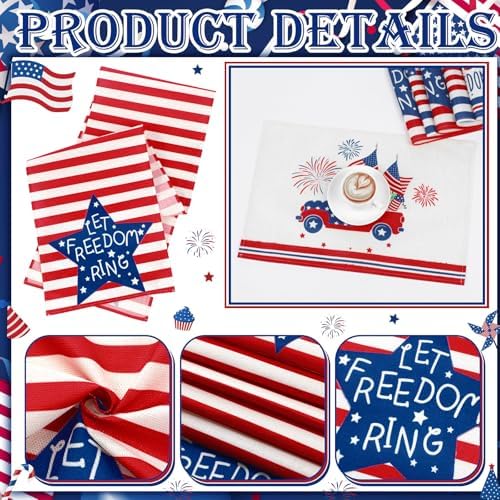Newtay 13 Pcs 4th of July Table Runner Placemats and Dining Chair Cover Set Patriotic Red White Blue Decoration for 250th Anniversary Memorial Independence Day Kitchen Dining Home Party Decor(Stylish) - Image 3