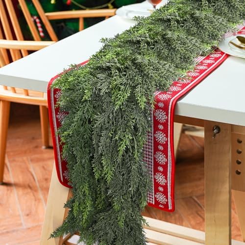 9FT Thick Christmas Garland with 240 Cedar Branches, Real Touch Green Cedar Garland for Christmas Decorations, Artificial Greenery Garland for Table, Mantle, Wall, Indoor, Outdoor Holiday Decor - Image 3
