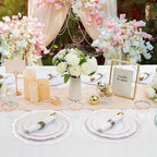 4 Sets Ribbon Twirl Cotton Linen Placemats, 15 inch Embroidery Round Cloth Table Mats with Pink Scalloped Edge Washable Fabric Place Mats Flower Shape for Wedding Baby Shower Party Table Decor - Image 5