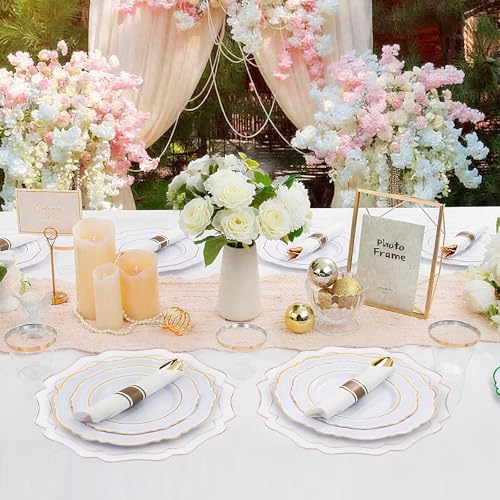 4 Sets Ribbon Twirl Cotton Linen Placemats, 15 inch Embroidery Round Cloth Table Mats with Pink Scalloped Edge Washable Fabric Place Mats Flower Shape for Wedding Baby Shower Party Table Decor - Image 5