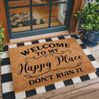Funny The Entrance Way Outside Personalized Rug with Heavy-Duty Non Slip Outdoor Coconut Coir Doormat Pets Lover Gift 23.6 x 15.7 inch (Welcome to My Happy Place Don't Ruin It) - Image 3