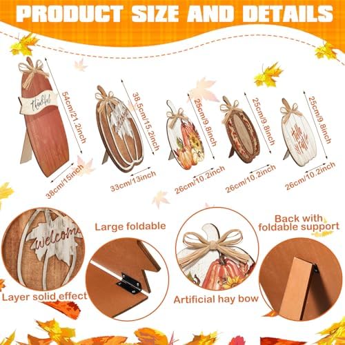 GlikCeil 5 Pcs Fall Pumpkin Signs Thankful Outdoor Thanksgiving Decor - Image 2