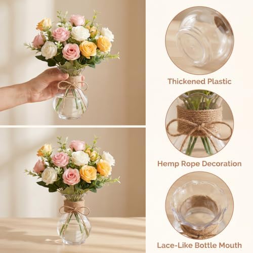 12 Pack 5.7" Plastic Small Vases for Centerpieces with Jute Twine, Plastic Bud Vase Bulk, Flower Vases Bulk Hyacinth Avocado Growing Vases for Wedding Living Room Table Decorations - Image 3