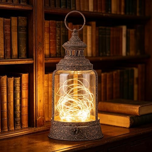 14" Twakutwaku Verstile Farmhouse Metal Hurricane Lantern in Rustic Brown, Glass Candlestick Holder, Decorative Pillar Candle Holder, Glass Dome Cloche Display (Rustic Brown, Medium) - Image 4