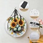 Easter Eggs Nest Round Storage Bag 24 Inch, Watercolor Green Egg Spring Sunflowers Floral Leaf Clothes Storage Container with Handles Heavy Duty Organizer for Comforter, Bedding & Holiday Wreaths - Image 5