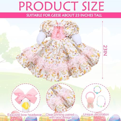 Abbylike 1 Set Easter Bunny Porch Goose Outfit Rabbit Yard Goose Costume Clothes with Bow Headband Fits Large 23'' H Cement for Easter Day Outdoor Patio Garden Lawn Pathway Spring Statue Decor - Image 3