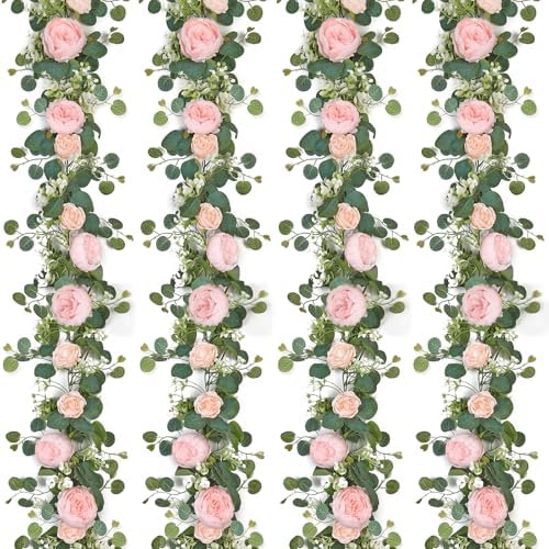 Artificial Eucalyptus Flower Garlands, Light Pink, 4PCS by SOMYTING
