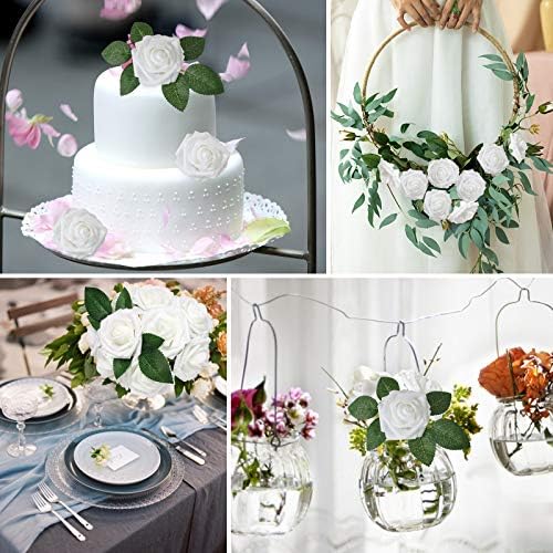 AmyHomie White Rose 50pcs Real Looking Artificial Flowers w/Stem - Image 5