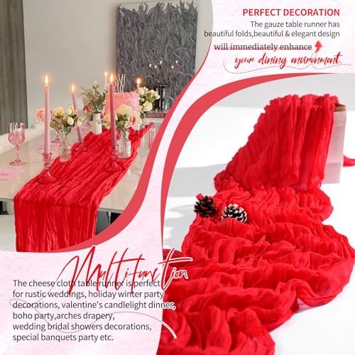 30 Pack Cheesecloth Table Runner 10FT Red Table Runner Boho Gauze Cheese Cloth Table Runners Long Rustic Sheer Table Decorations for Wedding Party Baby Bridal Shower Birthday Holiday Home - Image 6